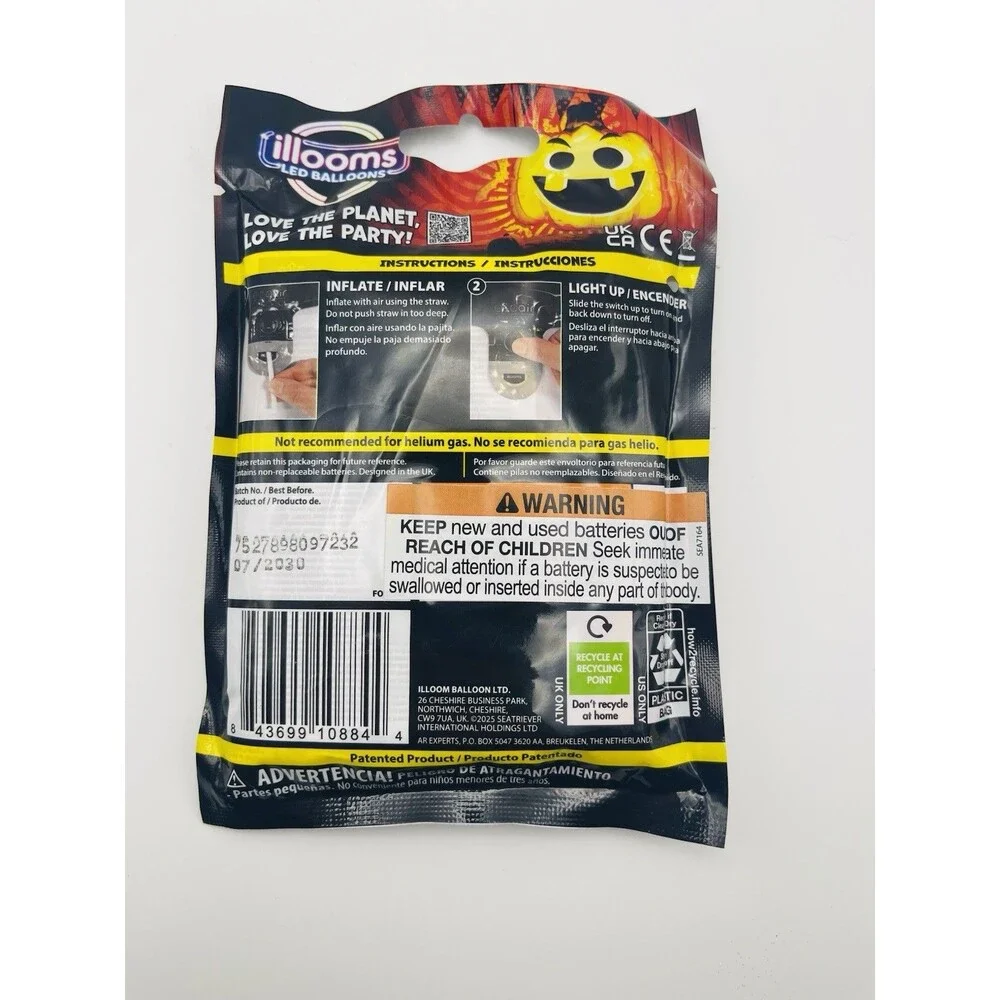 illooms LED Light Up Pumpkin Balloon 26” Halloween Jack O Lantern Air Filled NEW